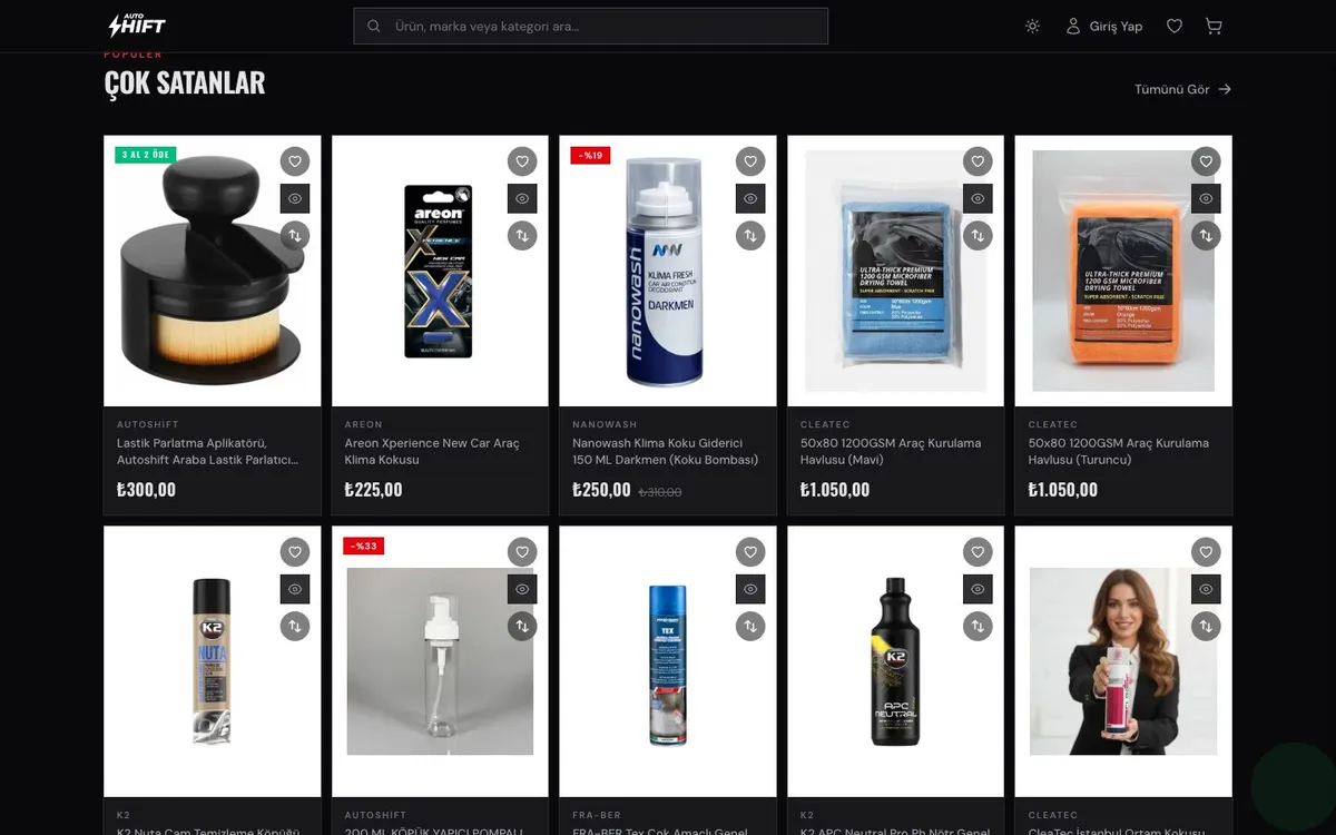 autoshift.com.tr çok satanlar vitrini