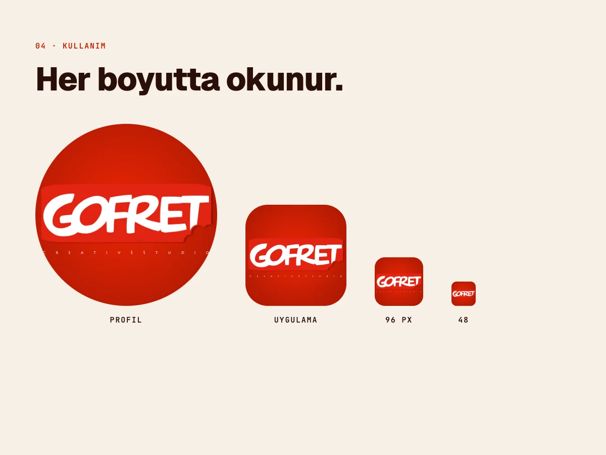 Profil, uygulama ve küçük boyutlarda logo