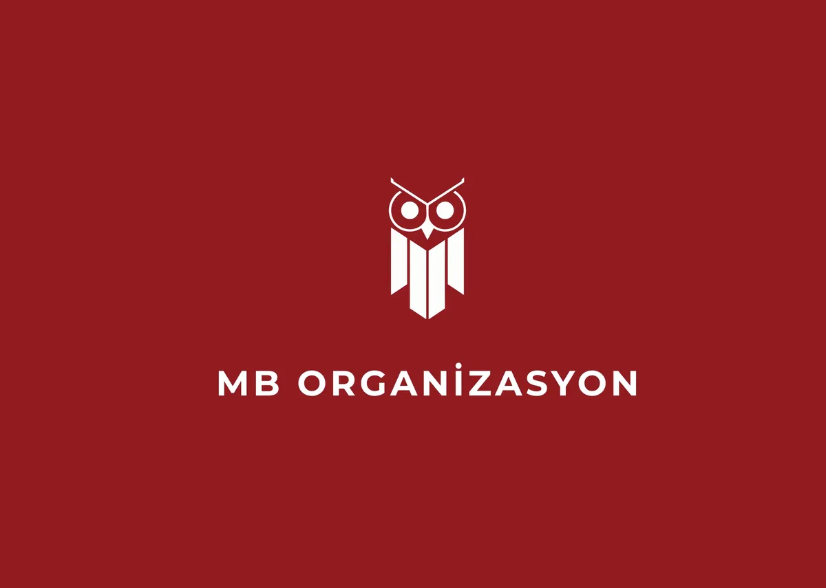 MB Organizasyon baykuş logosu kırmızı zeminde